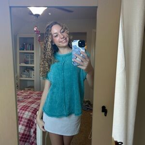 blue ribbed boutique top